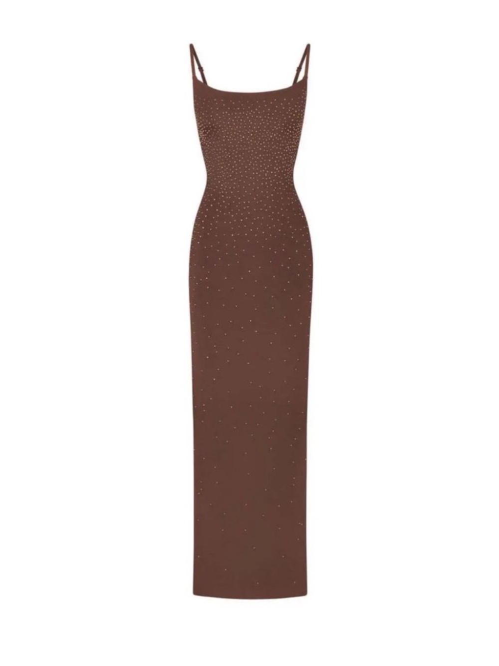 SKIMS X Swarovski Brown Beaded Slip Maxi Dress